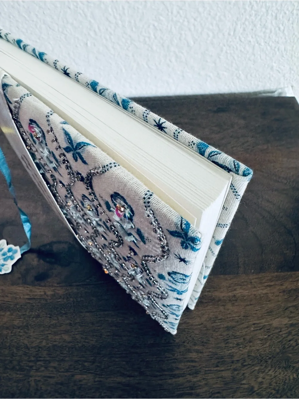 Handcrafted Blue Beaded Fabric Padded Journal Diary Notebook